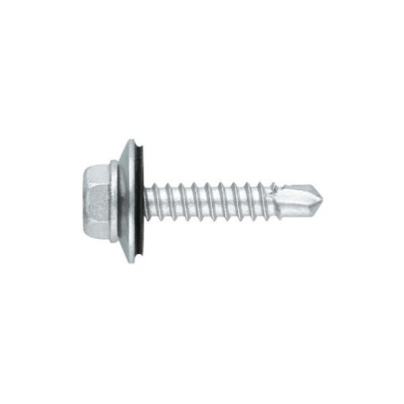 Bimetall-Bohrschraube mit Sechskant-Flanschkopf. Schraube mit EPDM-Dichtscheibe