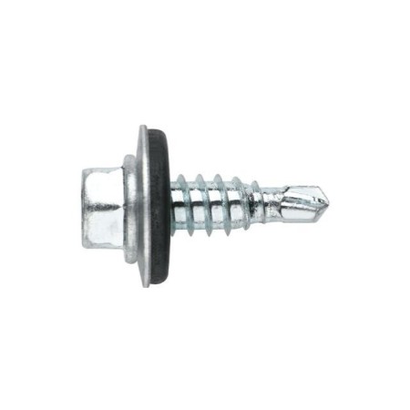 Bohrschraube mit reduzierter Spitze und 8 mm Sechskant-Flanschkopf. Schraube mit EPDM-Dichtscheibe