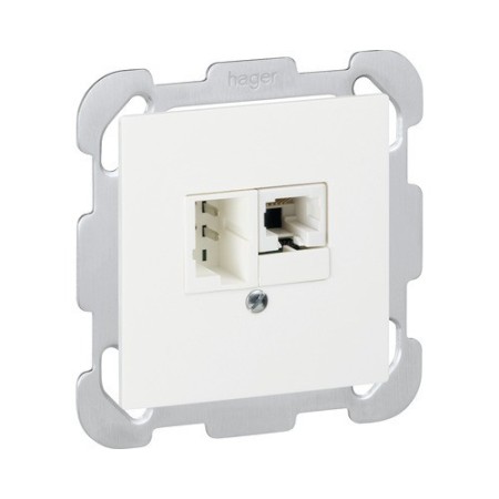 HAGER Kallysto Steckdose 1xRJ45 4-pol. ISDN + 1xTT83 6-pol. weiss