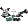 SCIE À ONGLET SANS FIL + MEULEUSE D’ANGLE SANS FIL 125mm METABO Com...