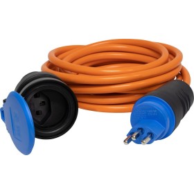 Qualitäts-Baustellenkabel für Ausseneinsatz, CH Stecksystem IP55, T23 Kupplung, T23 Stecker, Kabel 5m AT-N07V3V3-F 3G2,5, orange