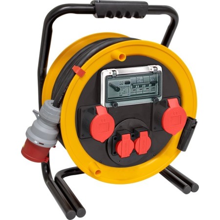 Brobusta CEE Kabeltrommel 380 für Ausseneinsatz, CH Stecksystem IP55, 2x T25 Steckdosen, 2x CEE Steckdose