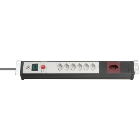 Premium-Line 19" Steckdosenleiste für Schaltschränke 7-fach schwarz/lichtgrau 3m mit spezieller 90°