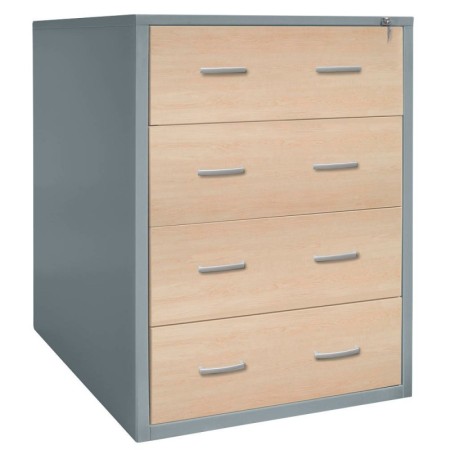 Hängeregistraturschrank Ahorn/Silber 4 Schubladen