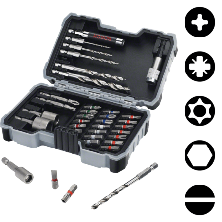 Bosch 35-teilige Sets mit Holzbohrern und Schrauberbits, Extra Hard